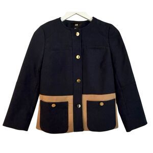H&M navy colorblock lady blazer size 6 gold button